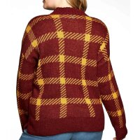 Sweter ze stójką i wzorem w kratkę, bordowy