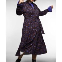 Druck-Jerseykleid m. Knopfleiste, schwarz-violett