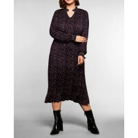Jersey-Druckkleid m. Volant, schwarz-pink