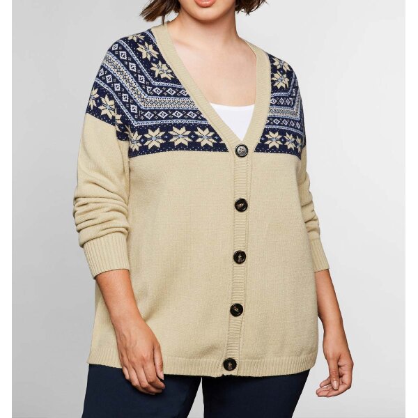 Strickjacke mit Norwegermuster, natur-blau