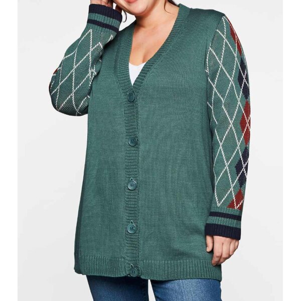 Strickjacke m. Rautenmuster, opalgrün