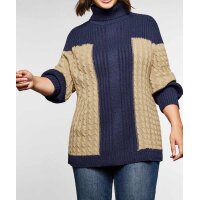 Turtleneck sweater with cable pattern, night purple-camel