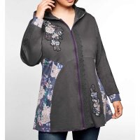 Sweatjacke m. Spitze und Stickerei, dunkelgrau