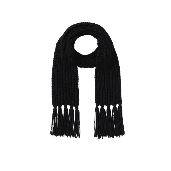 Woll-Strickschal m. Fransen, schwarz