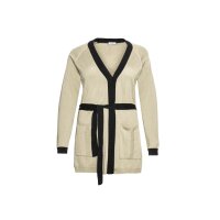Longstrickjacke m. Gürtel und Kontrastdetails, camel