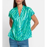 Satin print blouse, turquoise-blue green