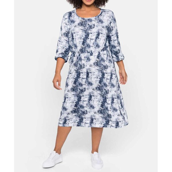 Midi-Kleid m. Kordelzug, blau-ecru