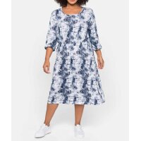 Midi-Kleid m. Kordelzug, blau-ecru