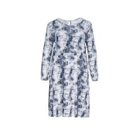 Midi-Kleid m. Kordelzug, blau-ecru