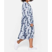 Midi-Kleid m. Kordelzug, blau-ecru