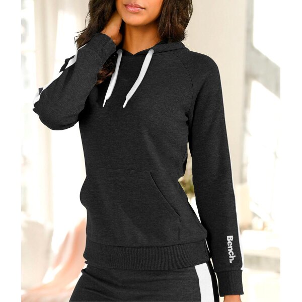 Marken-Kapuzensweatshirt m. Seitenstreifen, schwarz