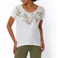 Shirt m. Blumenprint u. Ziersteinchen, ecru