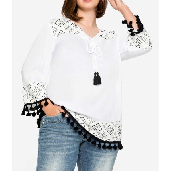 Tunika im Boho-Look, m. Quasten, weiß-schwarz