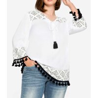 Tunika im Boho-Look, m. Quasten, weiß-schwarz