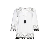 Tunika im Boho-Look, m. Quasten, weiß-schwarz