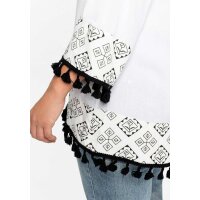 Tunika im Boho-Look, m. Quasten, weiß-schwarz
