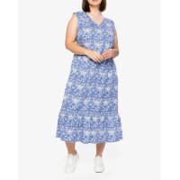 Lyocell-Druckkleid m. Volant, blau-weiß