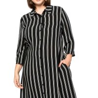 Shirt bluse dress, black-ecru