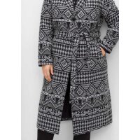 Coat with scarf collar, black-grey