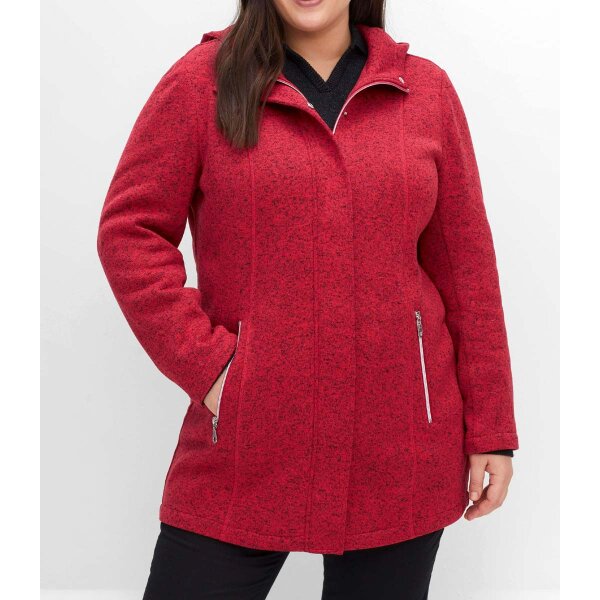 Strickfieece-Jacke m. Kapuze, rot-meliert