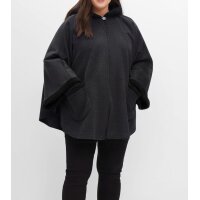 Cape with hood and fur imitation trim, grey blend