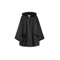 Cape with hood and fur imitation trim, grey blend