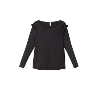 Langarmshirt mit Rüschen an der Schulter, schwarz