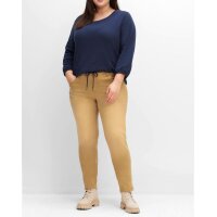 Stretchjeans mit Bindeband, hellbraun
