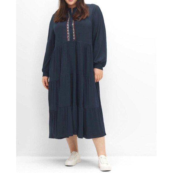 Sukienka z jerseyu w stylu boho, spódnica warstwowa, niebieska