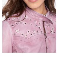 Designer-Lammnappalederjacke, rosé-used