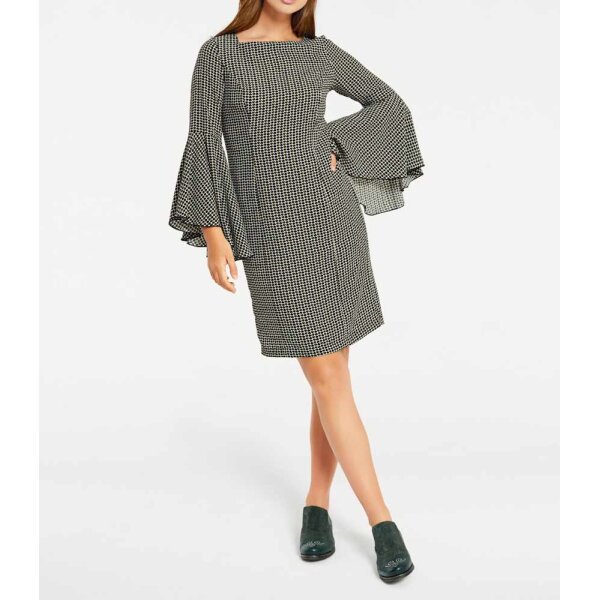 Dress, cream-olive-black