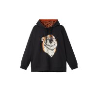 Kapuzensweatshirt mit Animal-Frontdruck, schwarz