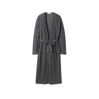 Knit coat with ribbed structure and tie belt, smoke grey