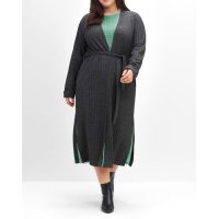 Knit coat with ribbed structure and tie belt, smoke grey