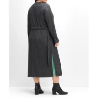 Knit coat with ribbed structure and tie belt, smoke grey