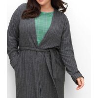 Knit coat with ribbed structure and tie belt, smoke grey
