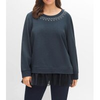 Sweatshirt mit Strasssteinen und Volant, nachtblau