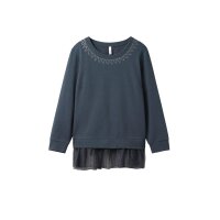 Sweatshirt mit Strasssteinen und Volant, nachtblau