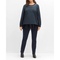Sweatshirt mit Strasssteinen und Volant, nachtblau