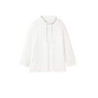 Sweater with stand-up collar and drawstring, offwhite