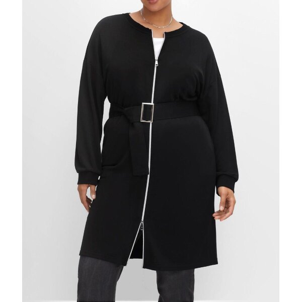 Long-Shirtjacke m. dekorativem Gürtel, schwarz