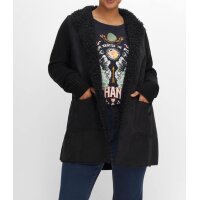 Longstrickjacke mit Kragen in Felloptik, schwarz