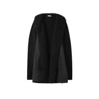 Longstrickjacke mit Kragen in Felloptik, schwarz