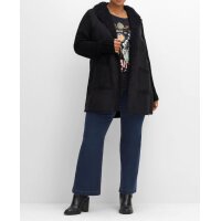 Longstrickjacke mit Kragen in Felloptik, schwarz