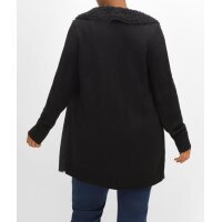 Longstrickjacke mit Kragen in Felloptik, schwarz
