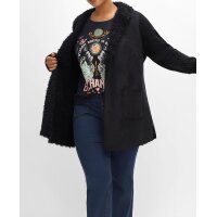 Longstrickjacke mit Kragen in Felloptik, schwarz