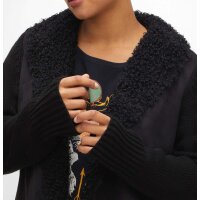 Longstrickjacke mit Kragen in Felloptik, schwarz