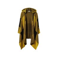 Checked pattern knit cape with hood, mustard yellow