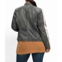 Biker-Lederjacke mit Kontraststreifen, blau-used