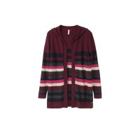 Long cardigan with hood, bordeaux-striped